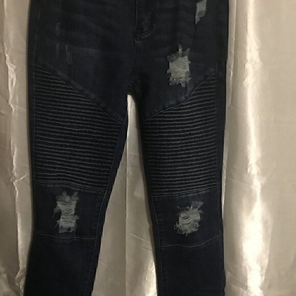 Shein Distressed Destroyed Moto Medium Wash  Blue Skinny Jeans 30 - Picture 4 of 4